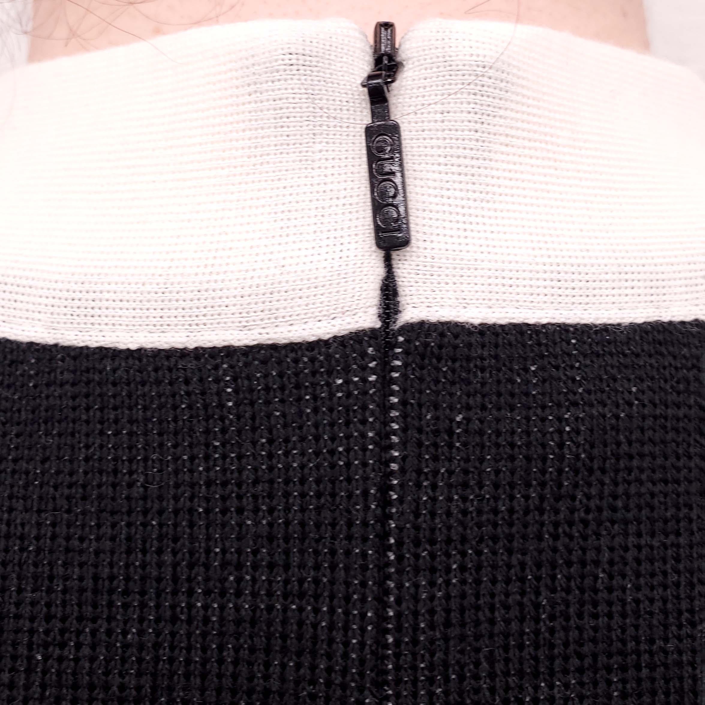 GUCCI BLACK AND CREAM KNIT DRESS WITH LOGO - SIZE XS
