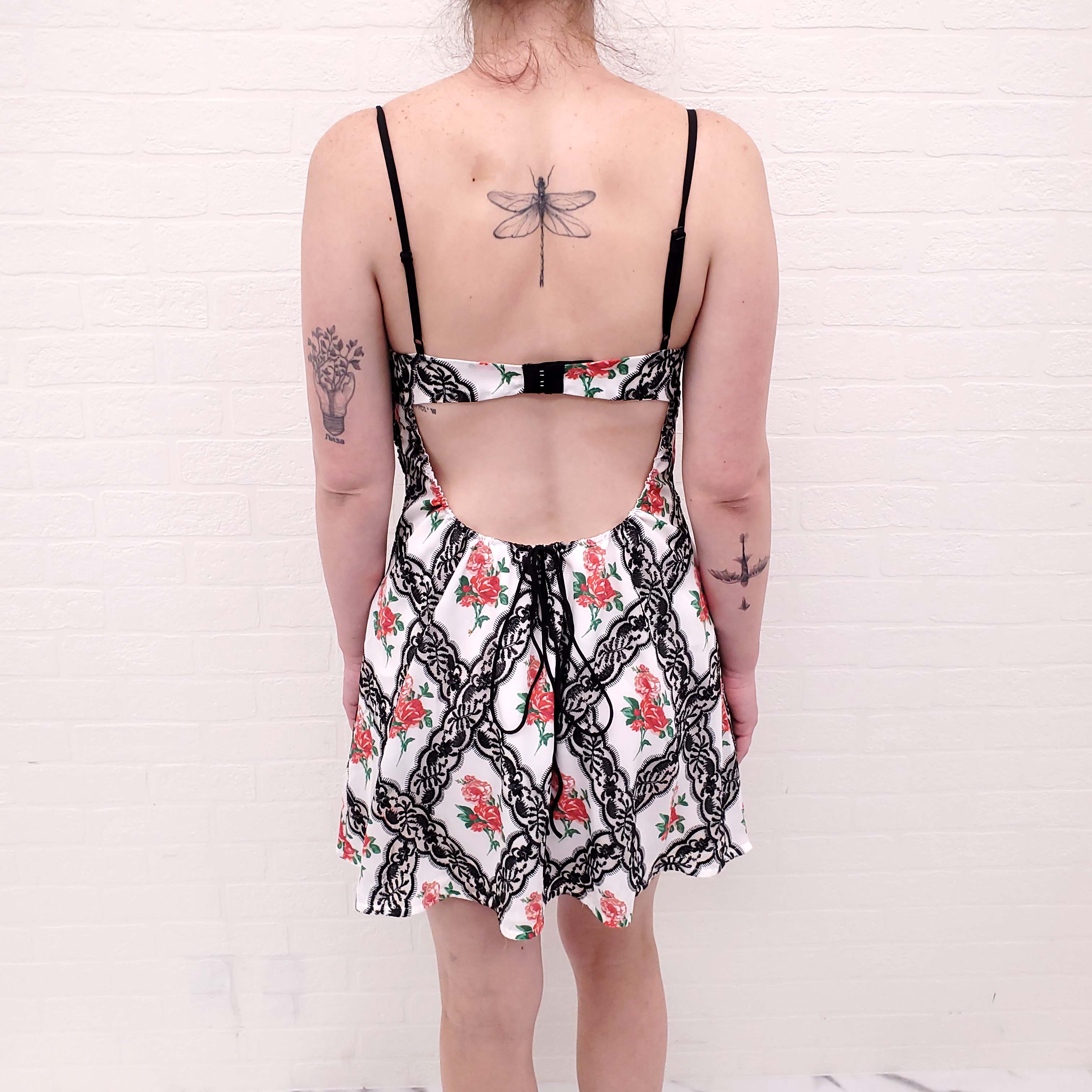 FOR LOVE & LEMONS GRETA BLACK AND WHITE FLORAL MINI DRESS - SIZE M