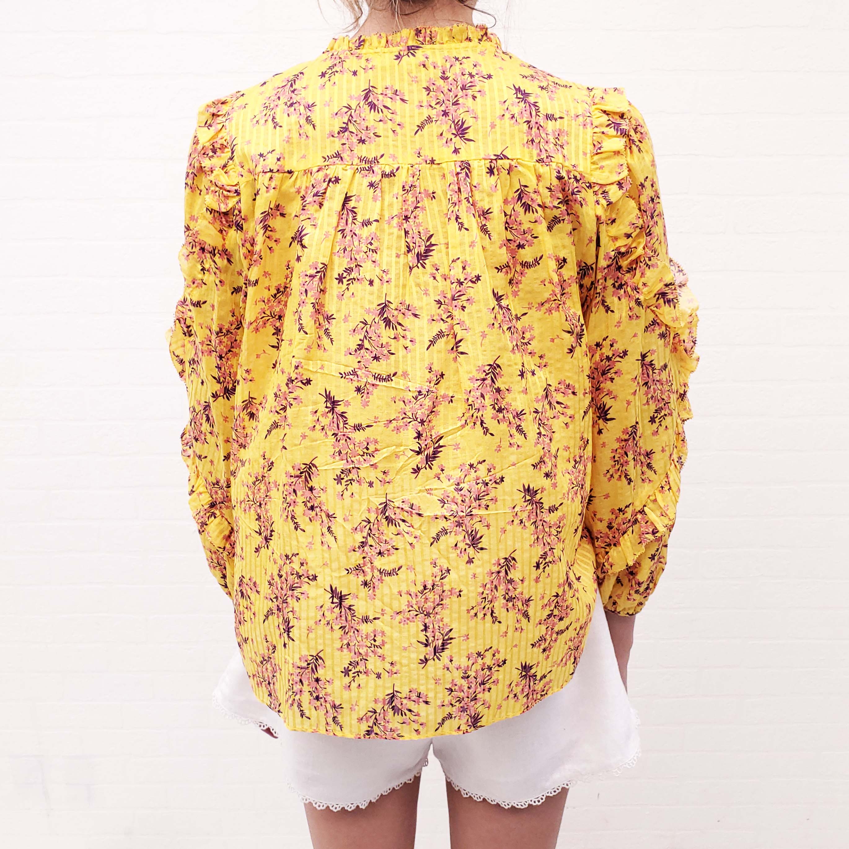 ULLA JOHNSON YELLOW FLORAL BLOUSE - SIZE 2