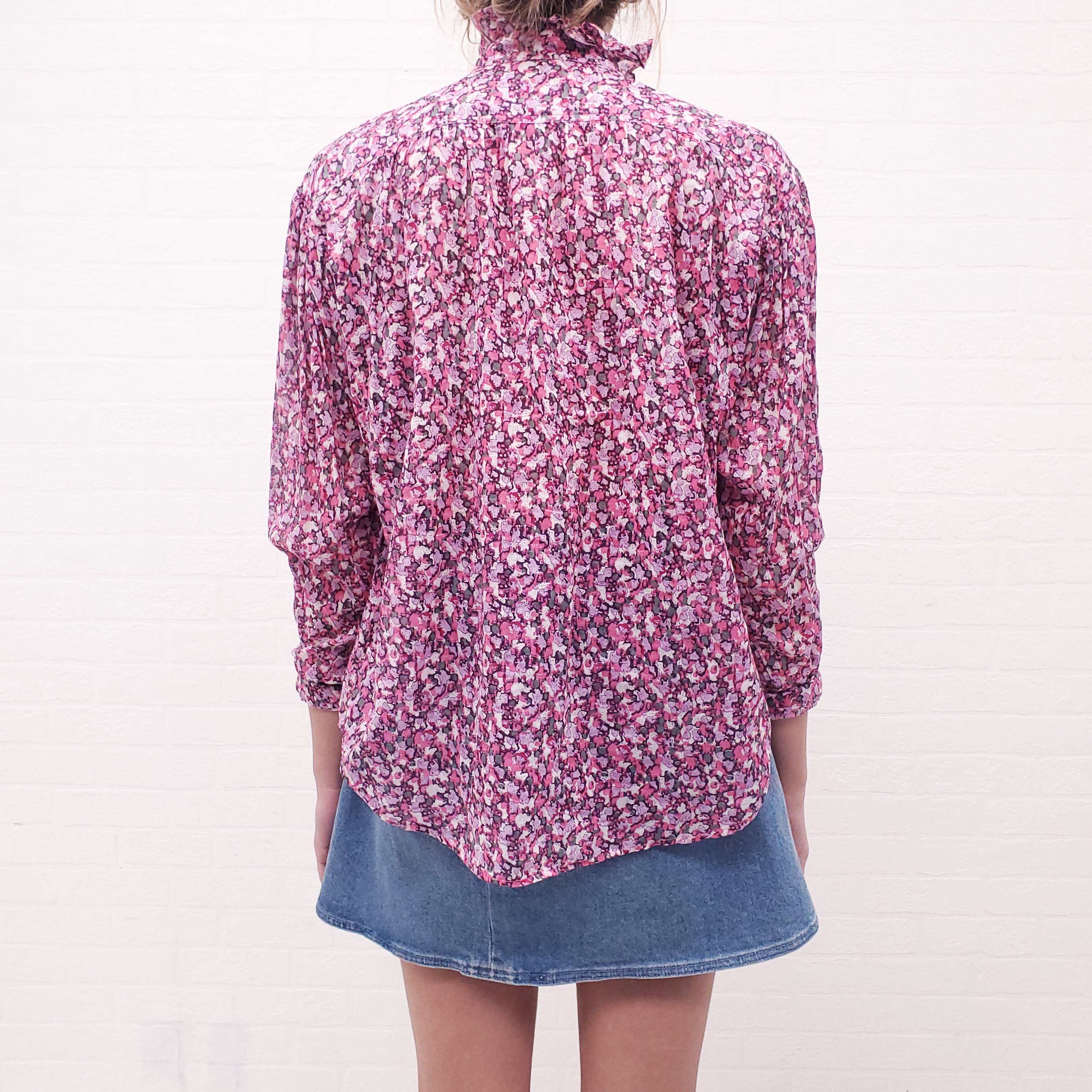 ISABEL MARANT ÉTOILE PINK FLORAL COTTON BLOUSE - SIZE 34 (OVERSIZED)