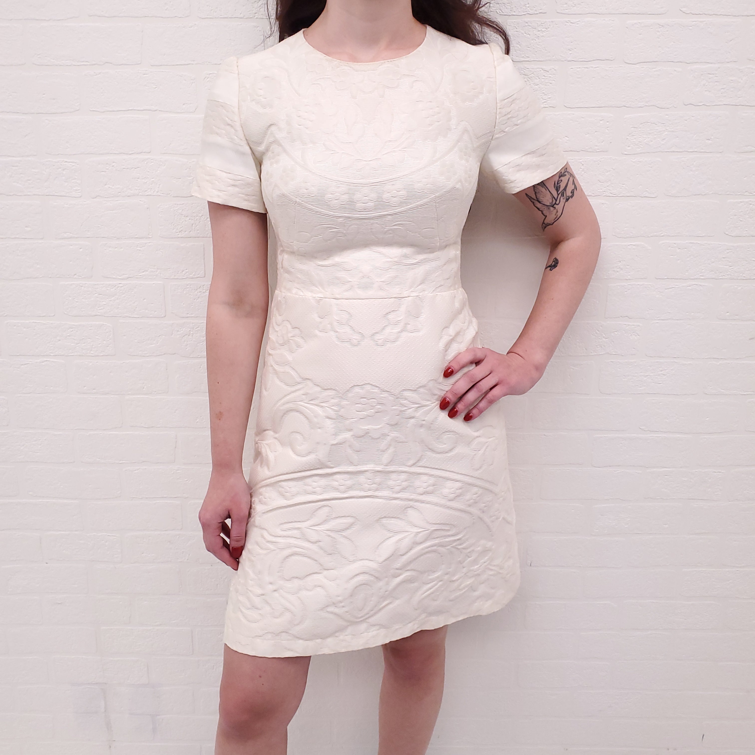 VALENTINO CREAM PATTERNED DRESS - SIZE XS