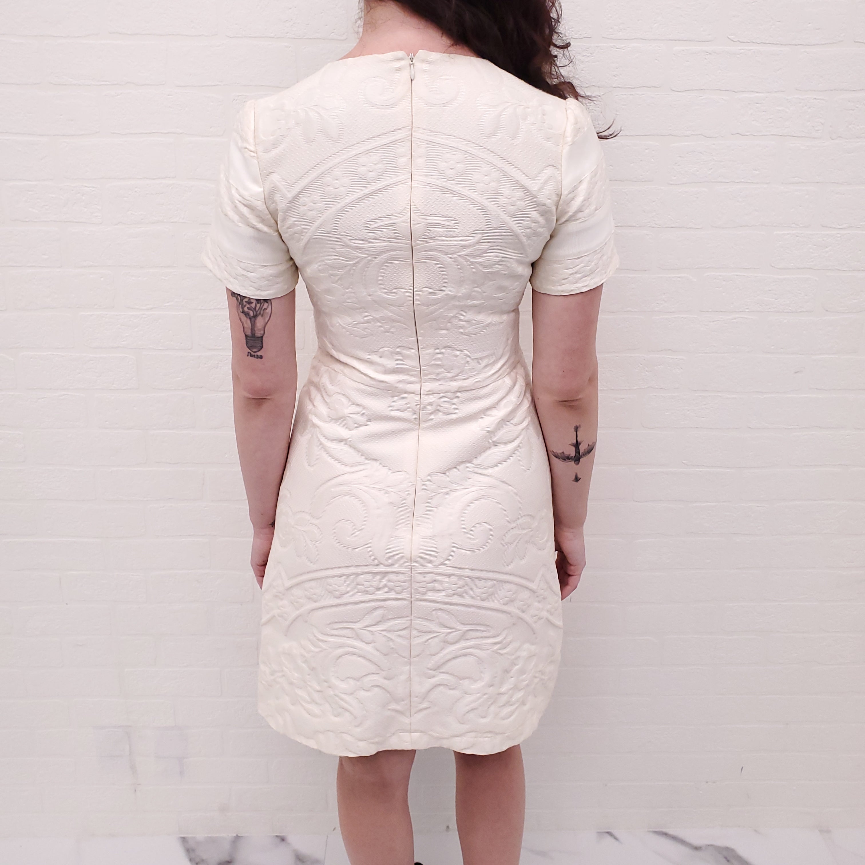 VALENTINO CREAM PATTERNED DRESS - SIZE XS