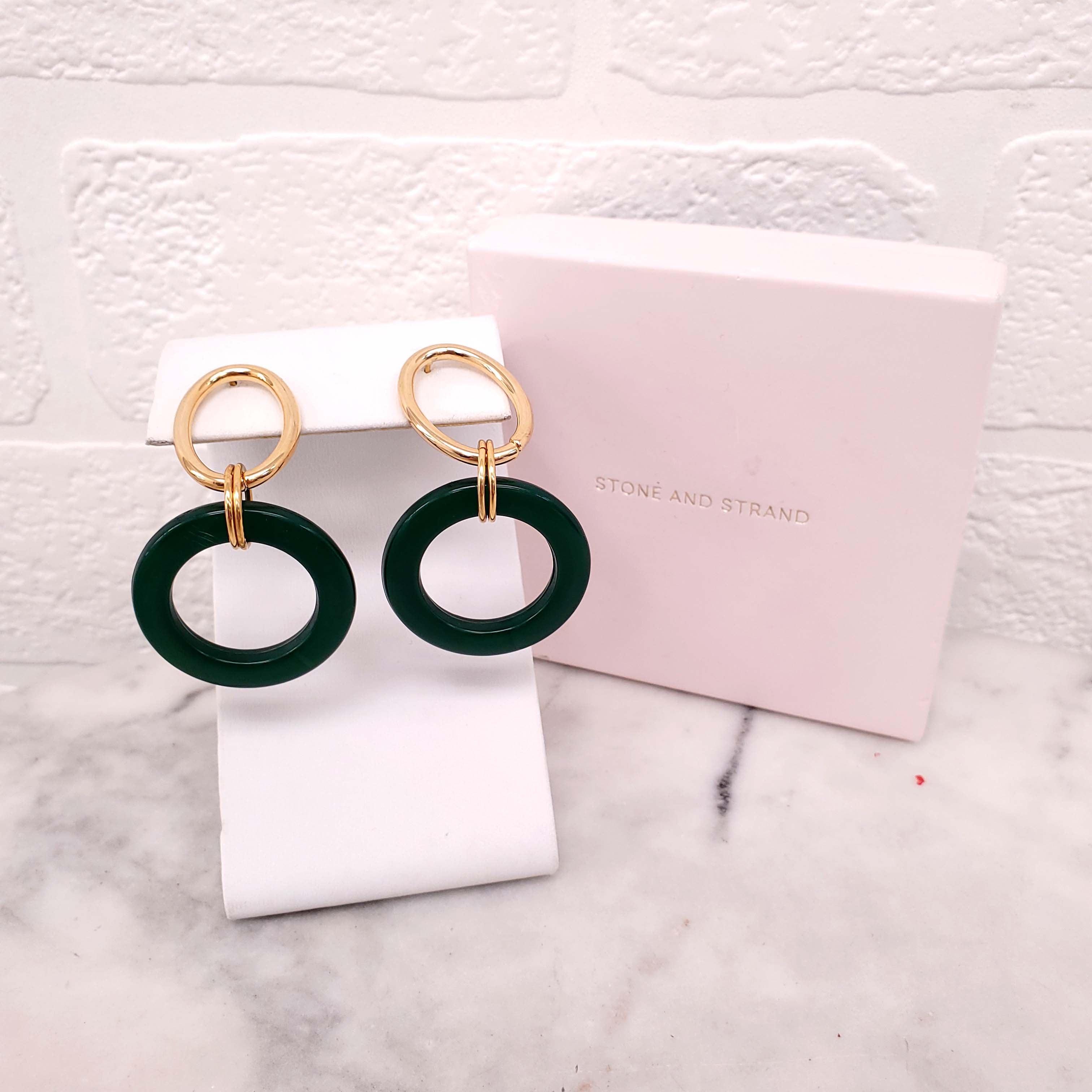 STONE & STRAND GREEN AND GOLD DROP EARRINGS
