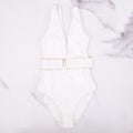 ZIMMERMANN WHITE V-NECK SWIMSUIT WITH GOLD BELT DETAIL - SIZE 0 (US 2-4)