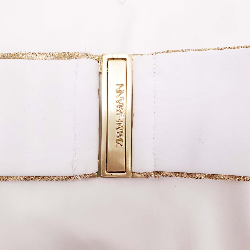 ZIMMERMANN WHITE V-NECK SWIMSUIT WITH GOLD BELT DETAIL - SIZE 0 (US 2-4)