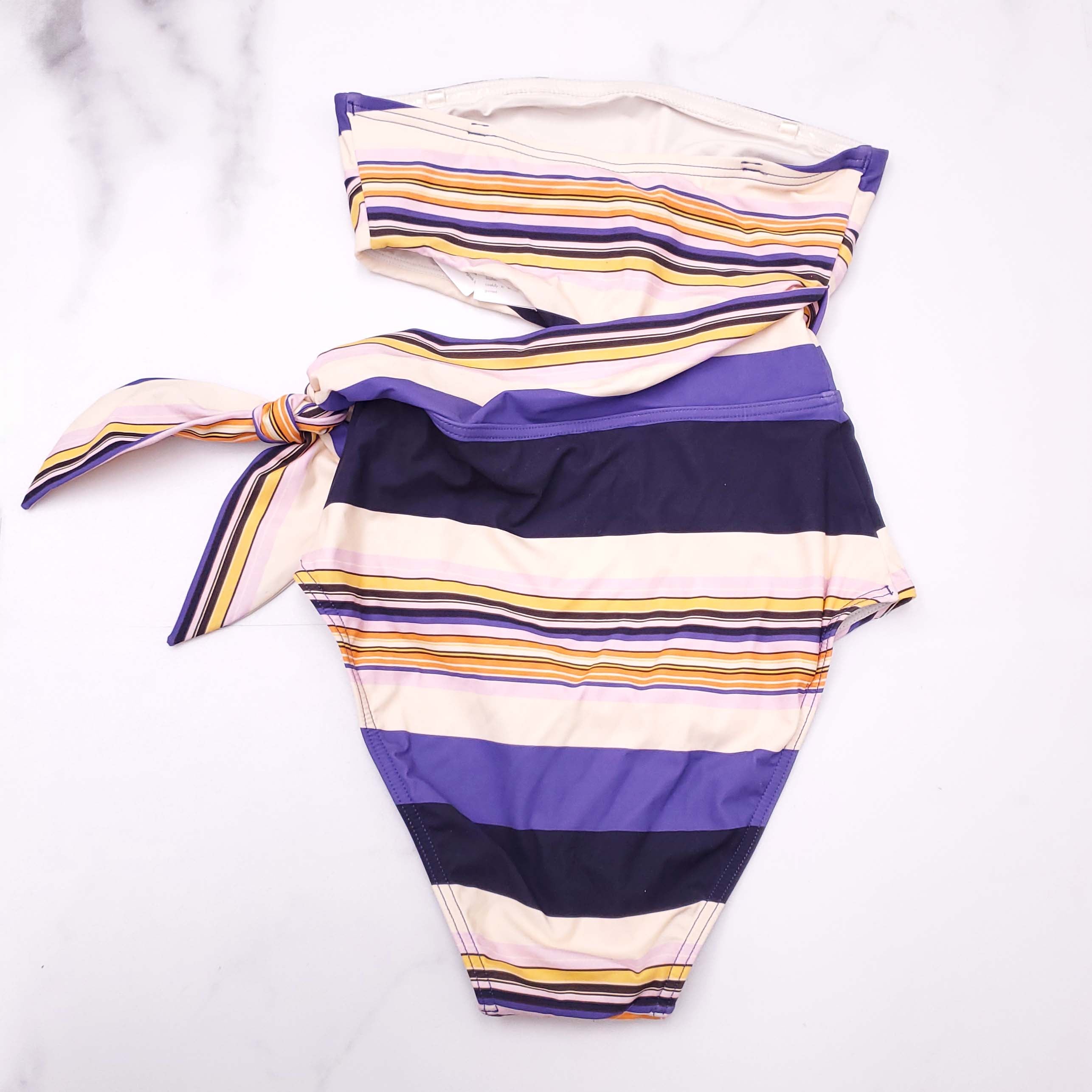 ZIMMERMANN STRAPLESS STRIPED SWIMSUIT WITH CUTOUT AND TIE DETAIL - SIZE 0 (US 2-4)
