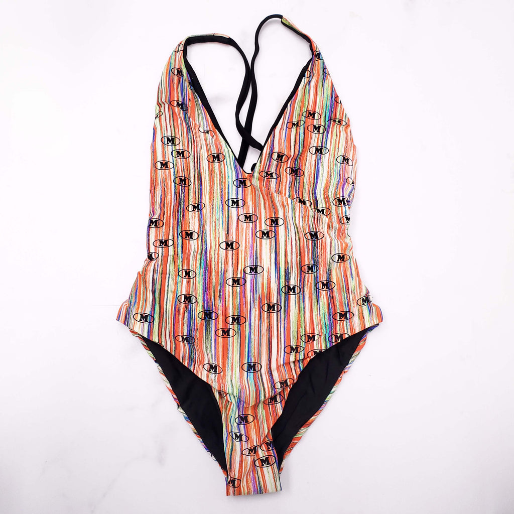 MISSONI MULTICOLOURED LOGO SWIMSUIT WITH OPEN BACK - SIZE 44