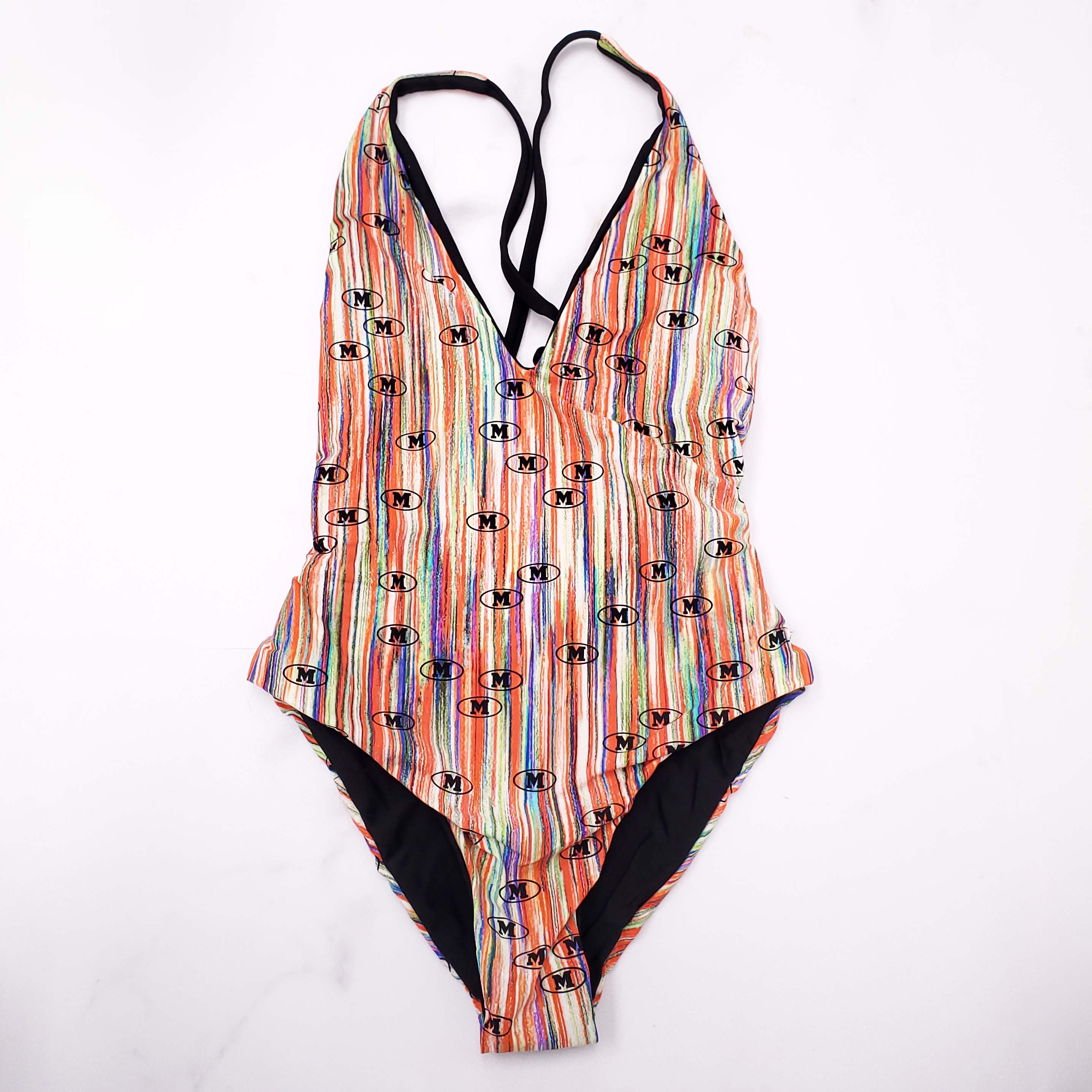 MISSONI MULTICOLOURED LOGO SWIMSUIT WITH OPEN BACK - SIZE 44