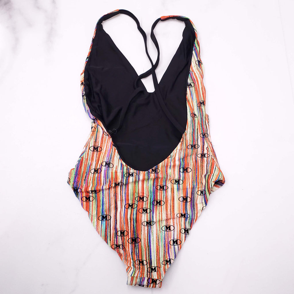 MISSONI MULTICOLOURED LOGO SWIMSUIT WITH OPEN BACK - SIZE 44