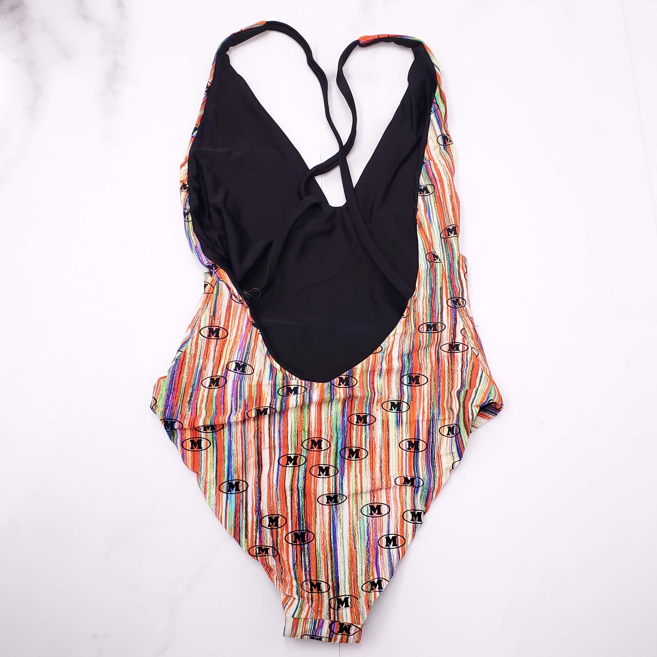 MISSONI MULTICOLOURED LOGO SWIMSUIT WITH OPEN BACK - SIZE 44