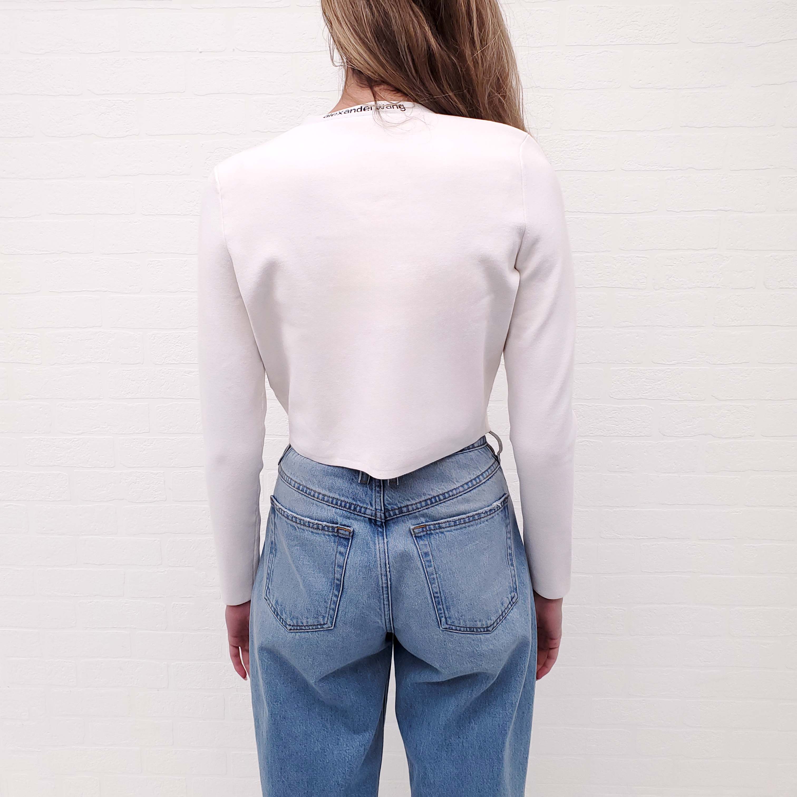 ALEXANDERWANG.T CREAM CROPPED LOGO CARDIGAN - SIZE L