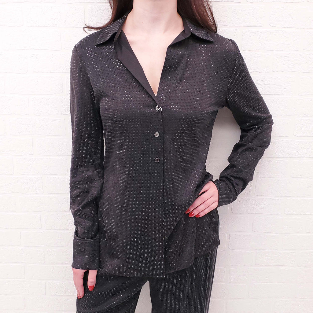 ALEXANDER WANG BLACK COLLARED RHINESTONE BUTTON UP SHIRT - SIZE 6