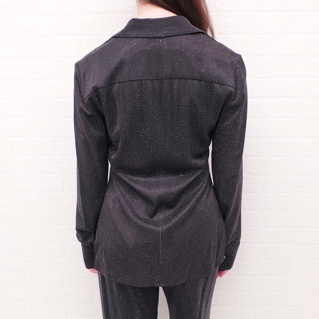 ALEXANDER WANG BLACK COLLARED RHINESTONE BUTTON UP SHIRT - SIZE 6