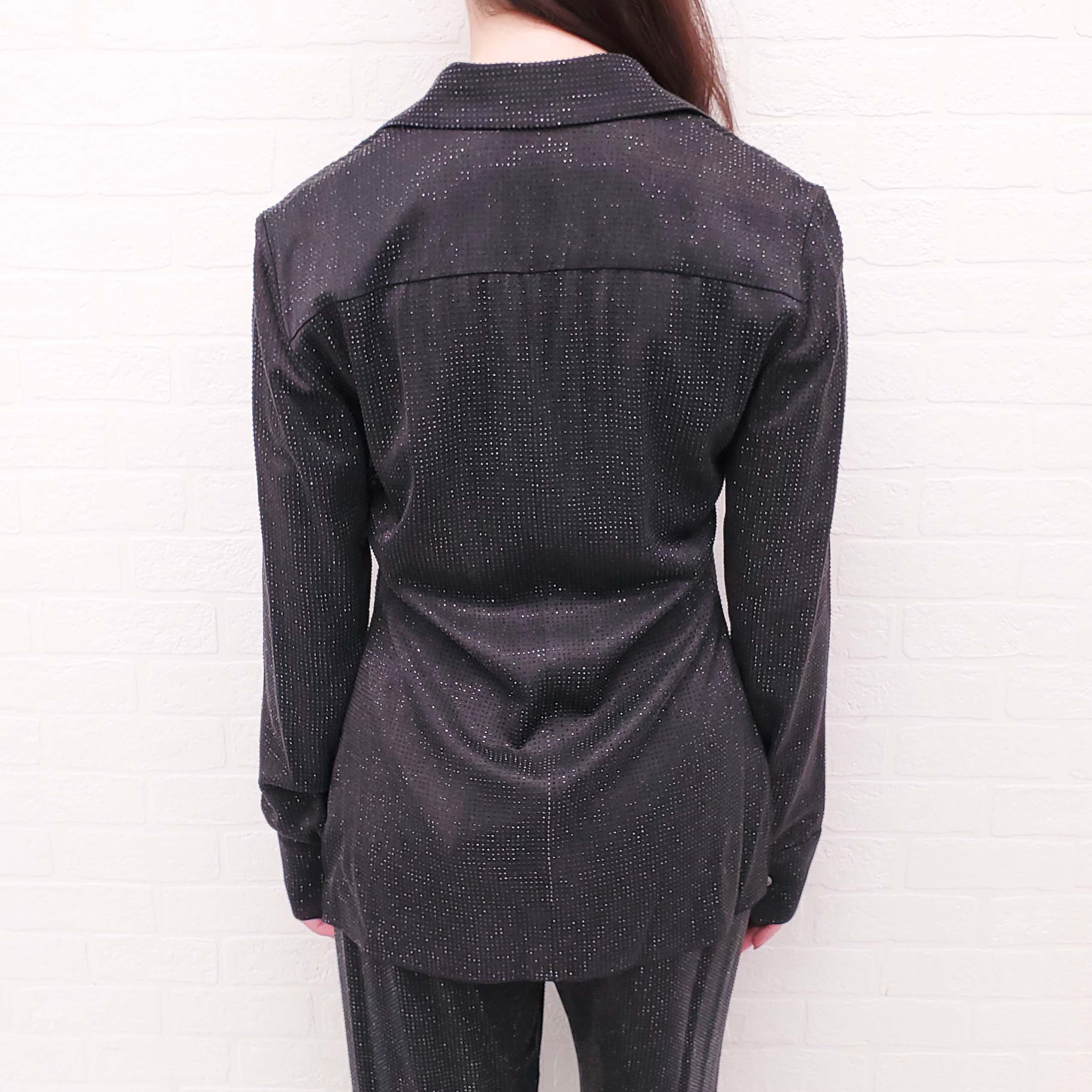 ALEXANDER WANG BLACK COLLARED RHINESTONE BUTTON UP SHIRT - SIZE 6