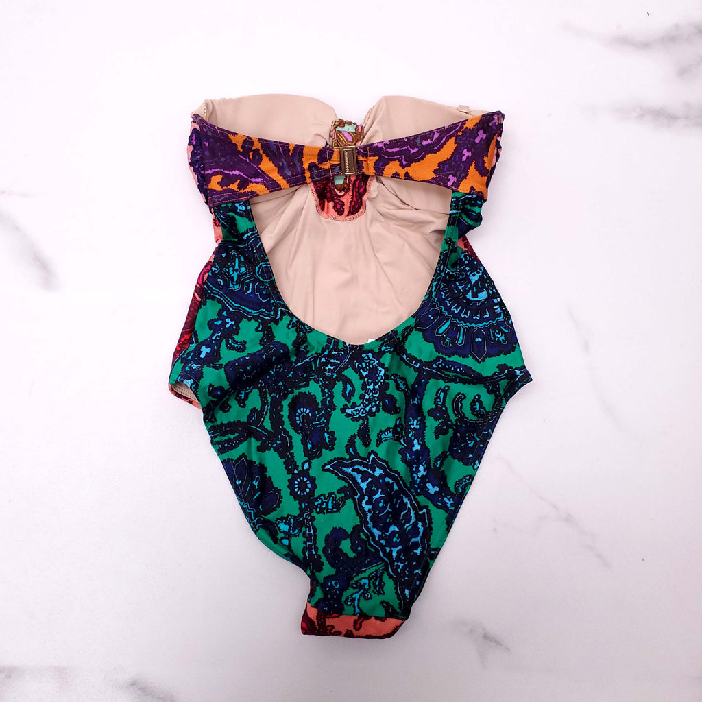 ZIMMERMANN MULTICOLOURED PATTERNED SWIMSUIT WITH TIE DETAIL - SIZE 0 (US 2-4)
