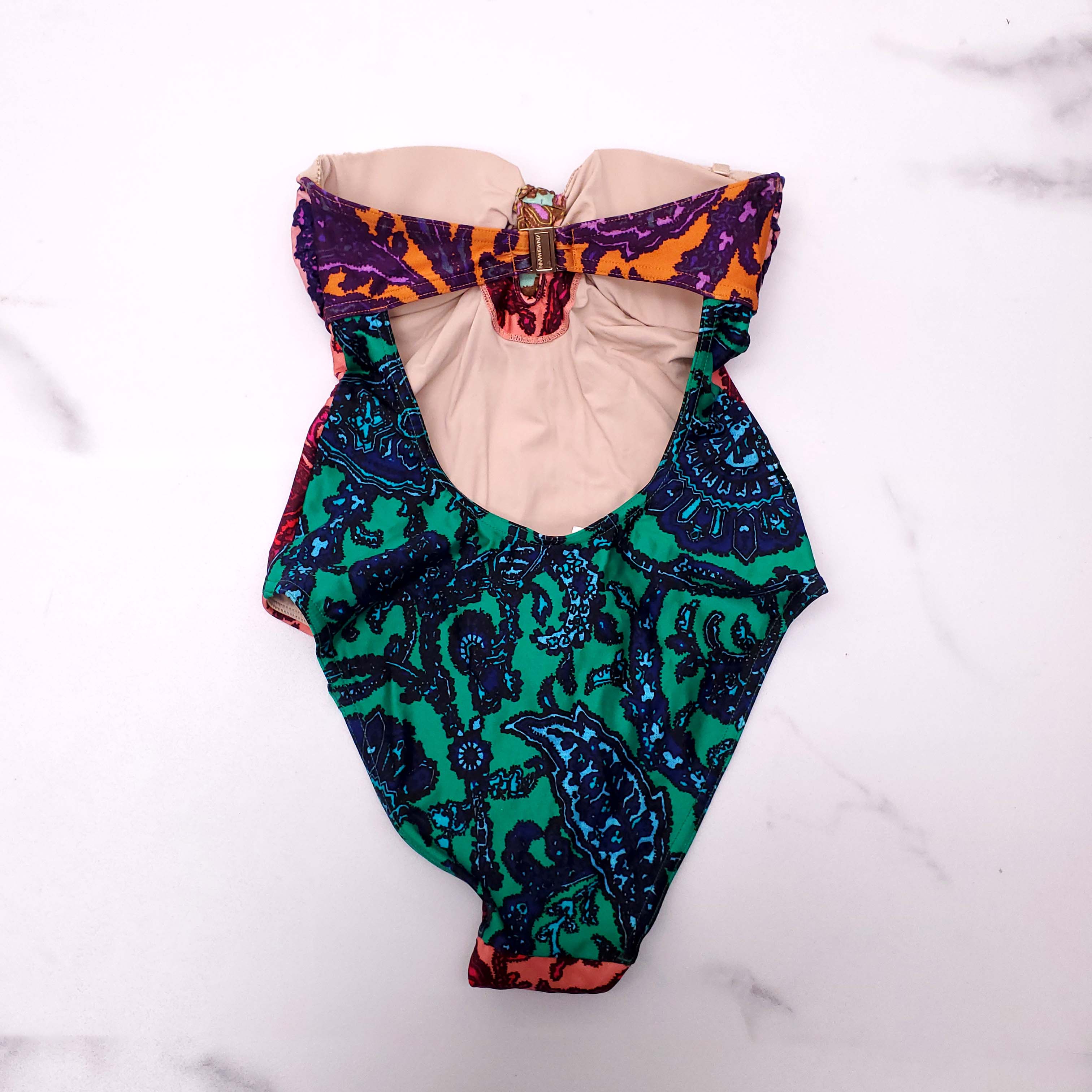 ZIMMERMANN MULTICOLOURED PATTERNED SWIMSUIT WITH TIE DETAIL - SIZE 0 (US 2-4)