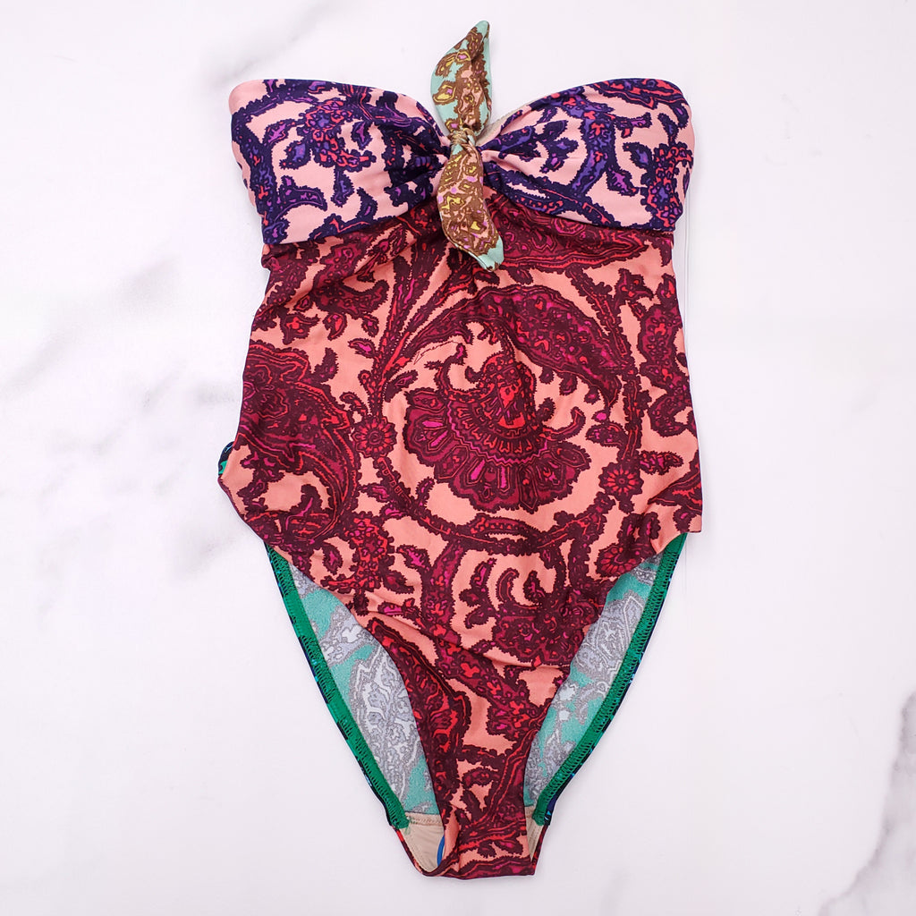 ZIMMERMANN MULTICOLOURED PATTERNED SWIMSUIT WITH TIE DETAIL - SIZE 0 (US 2-4)