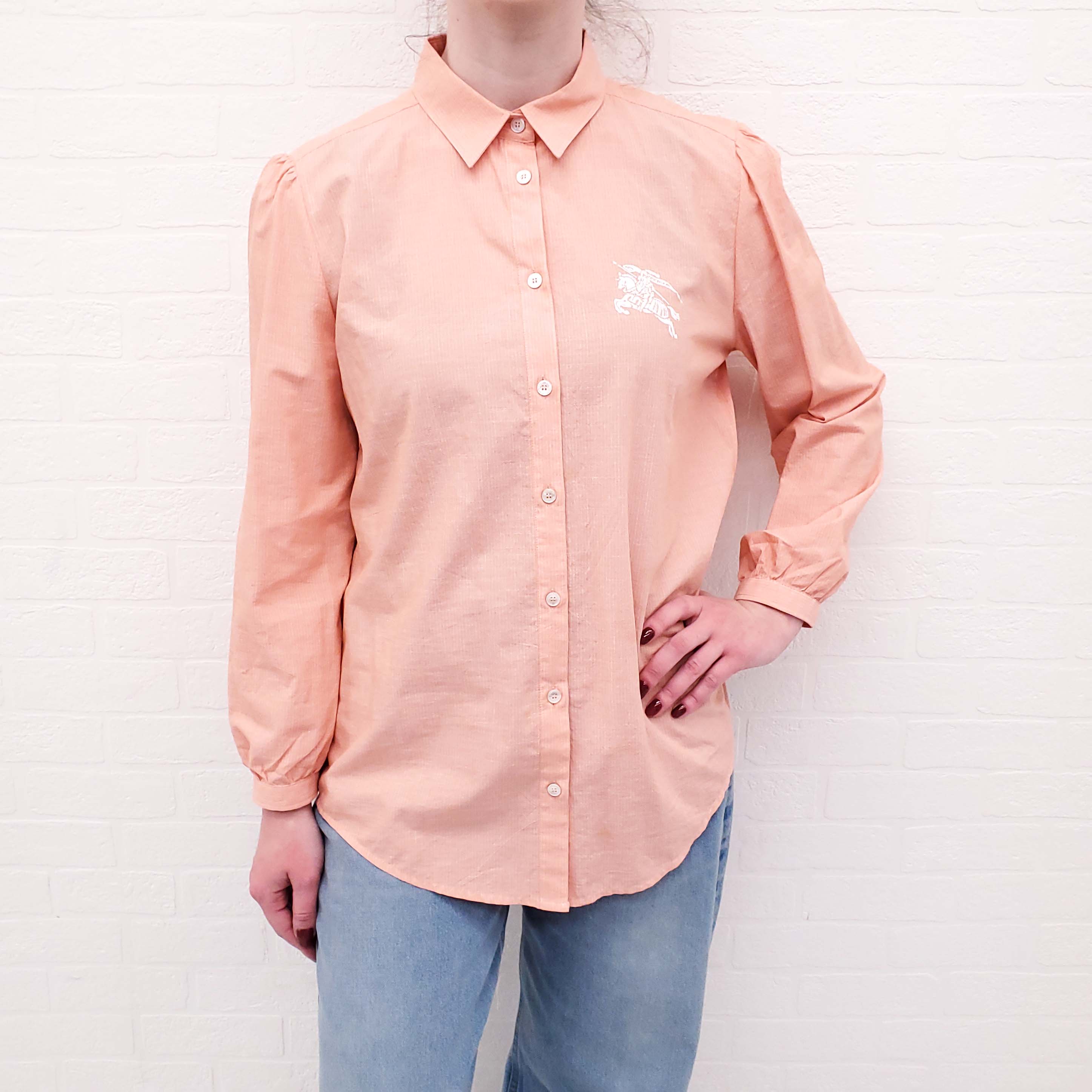 BURBERRY BRIT STRIPED ORANGE BLOUSE WITH LOGO - SIZE L