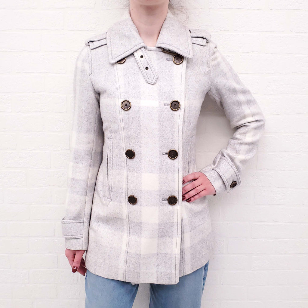 BURBERRY BRIT CHECK GREY PEACOAT - SIZE 4