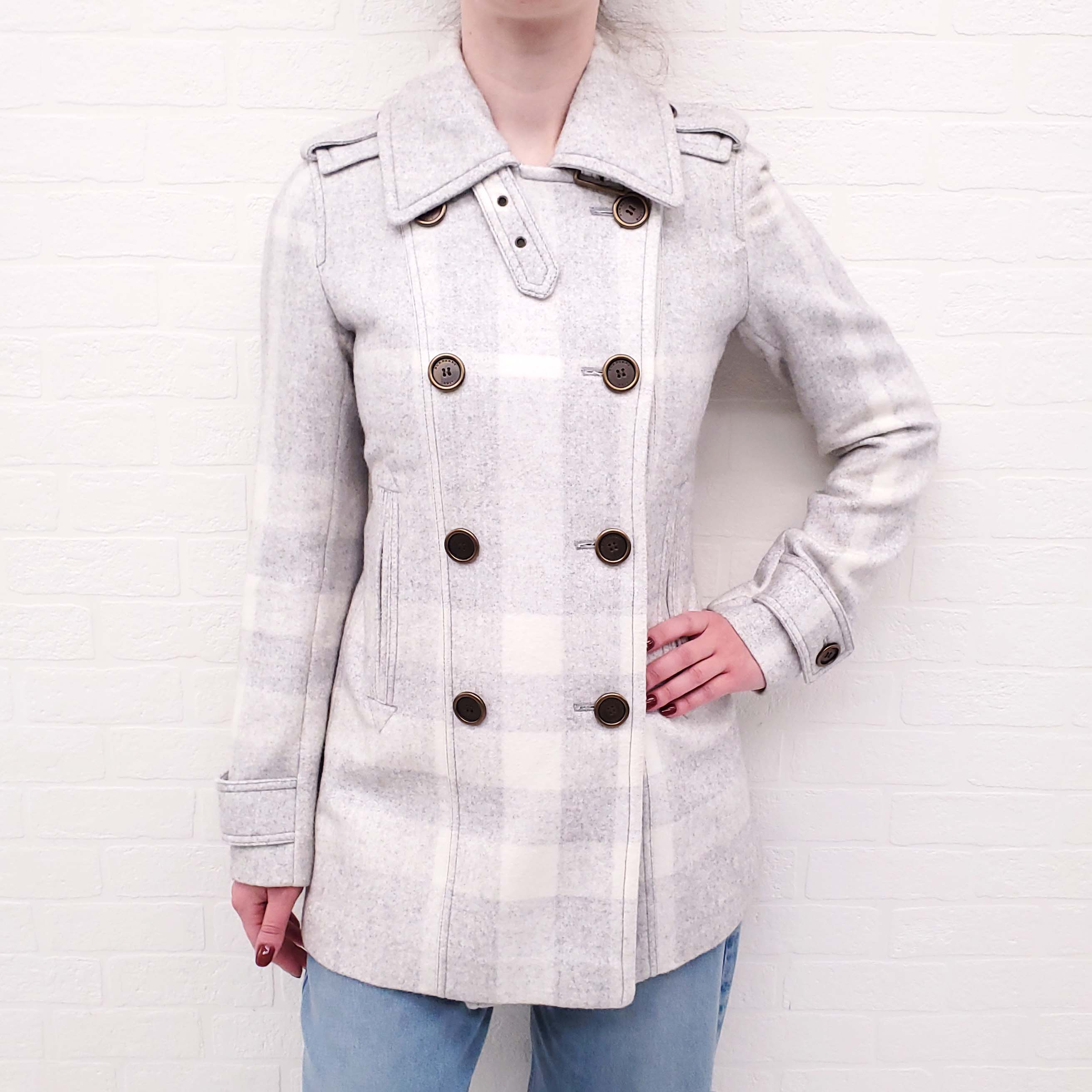 BURBERRY BRIT CHECK GREY PEACOAT - SIZE 4