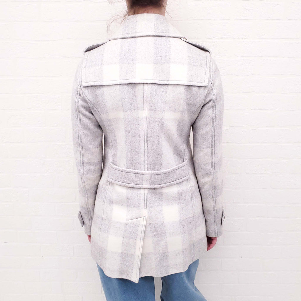 BURBERRY BRIT CHECK GREY PEACOAT - SIZE 4