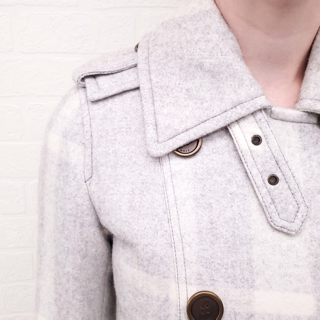 BURBERRY BRIT CHECK GREY PEACOAT - SIZE 4