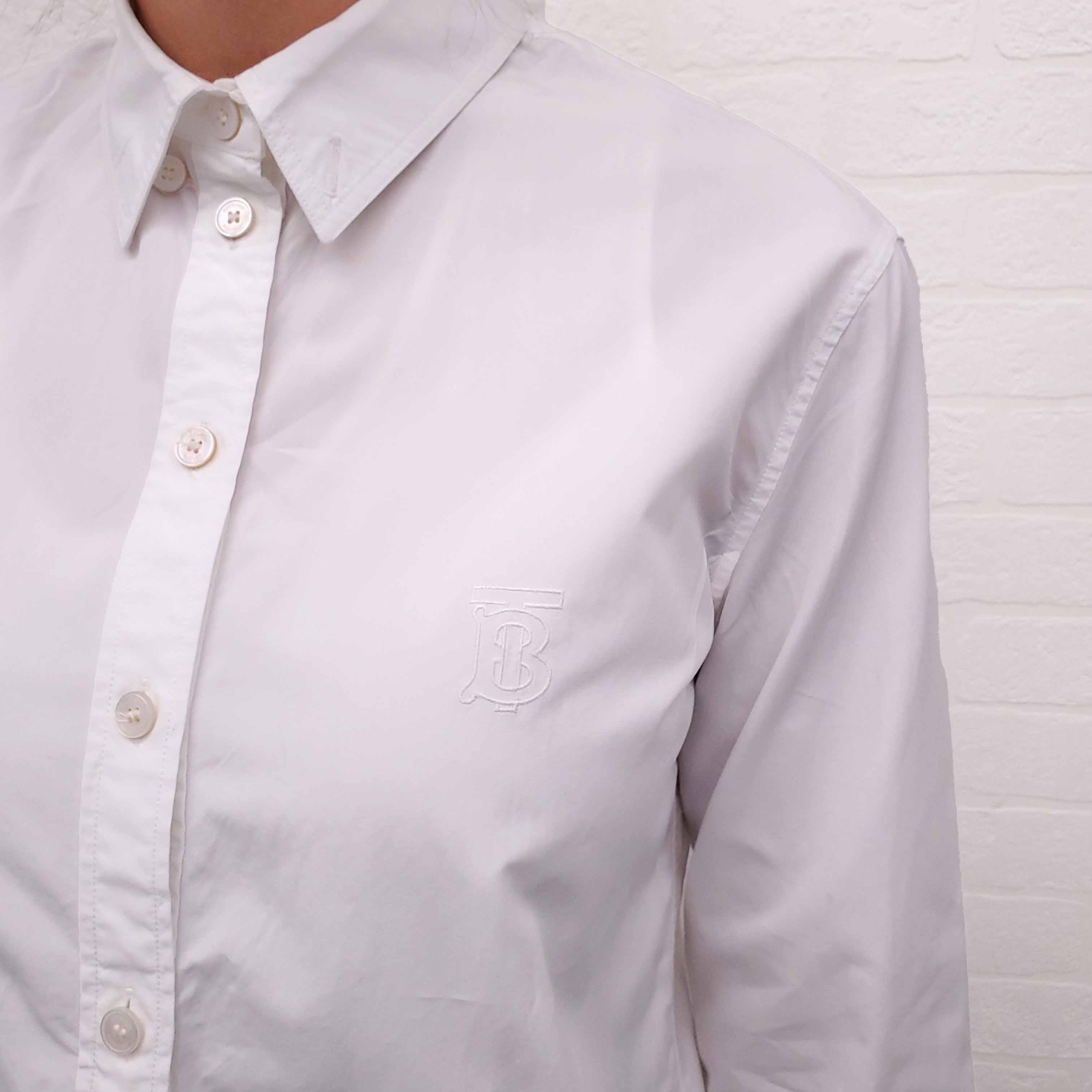 BURBERRY WHITE COTTON LOGO BLOUSE - SIZE 2