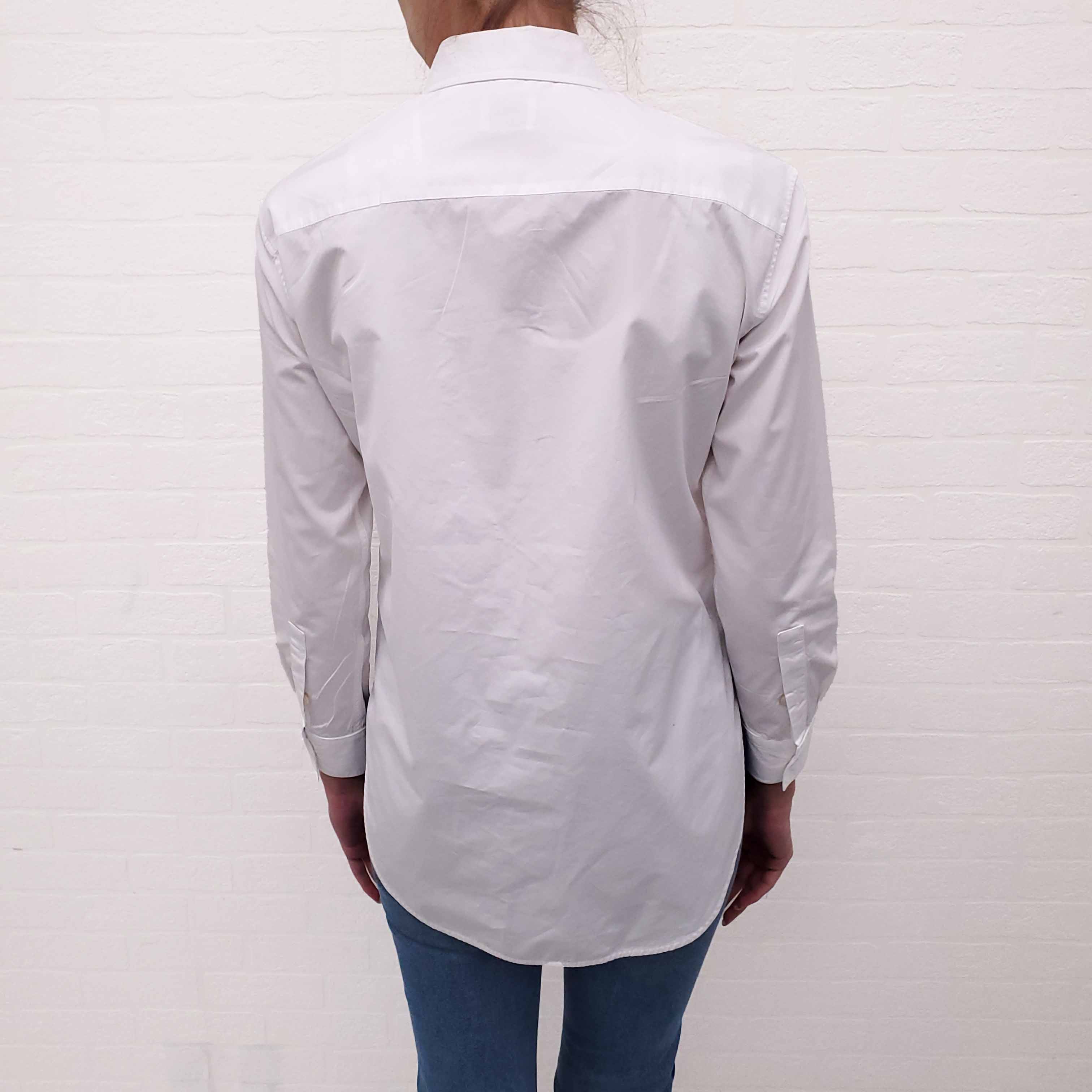 BURBERRY WHITE COTTON LOGO BLOUSE - SIZE 2