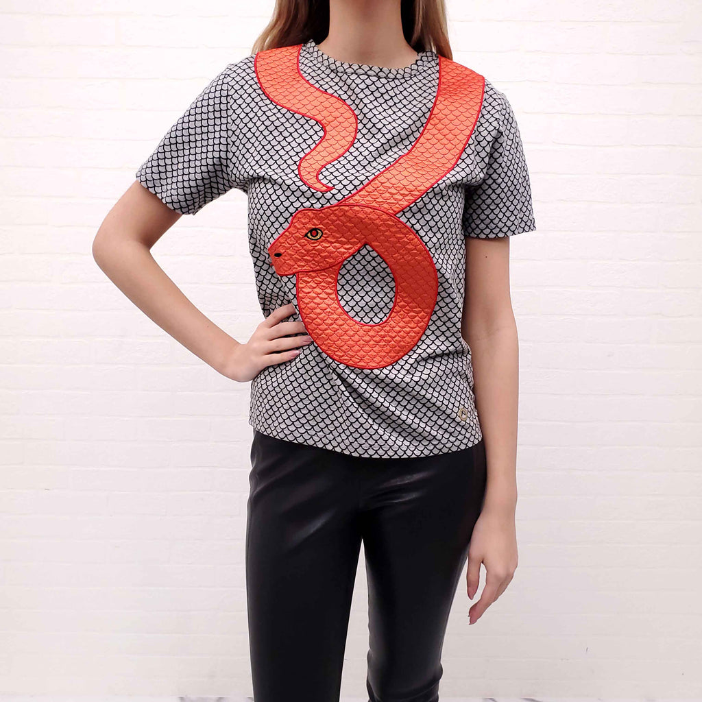 OPENING CEREMONY ORANGE SNAKE PATTERN T-SHIRT - SIZE XS