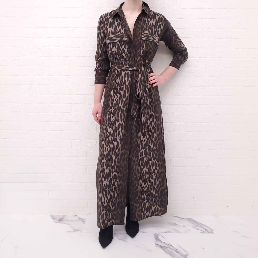 L'AGENCE LEOPARD SILK MAXI DRESS - SIZE XS