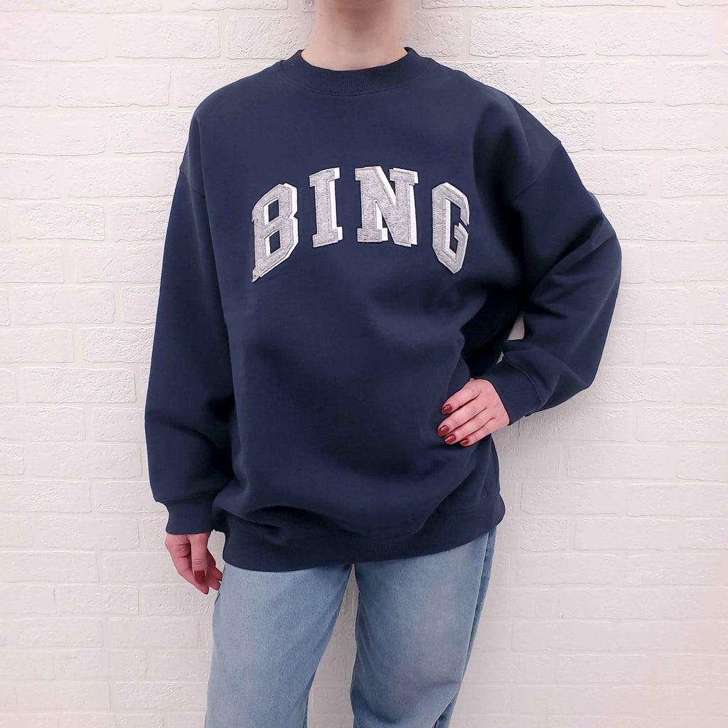ANINE BING NAVY LOGO OVERSIZED SWEATSHIRT - SIZE S