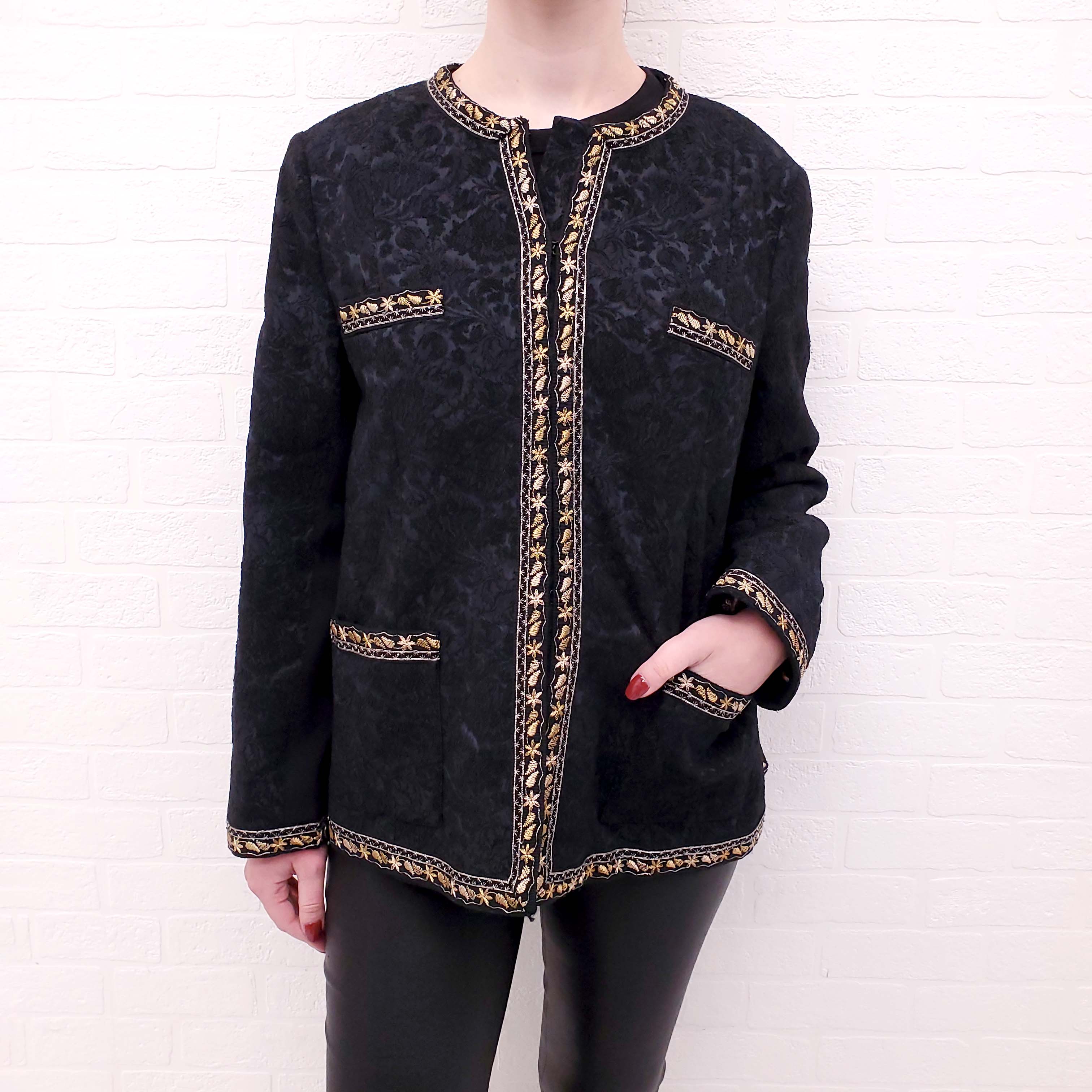 ETRO BLACK BROCADE JACKET WITH GOLD DETAILS - SIZE 46