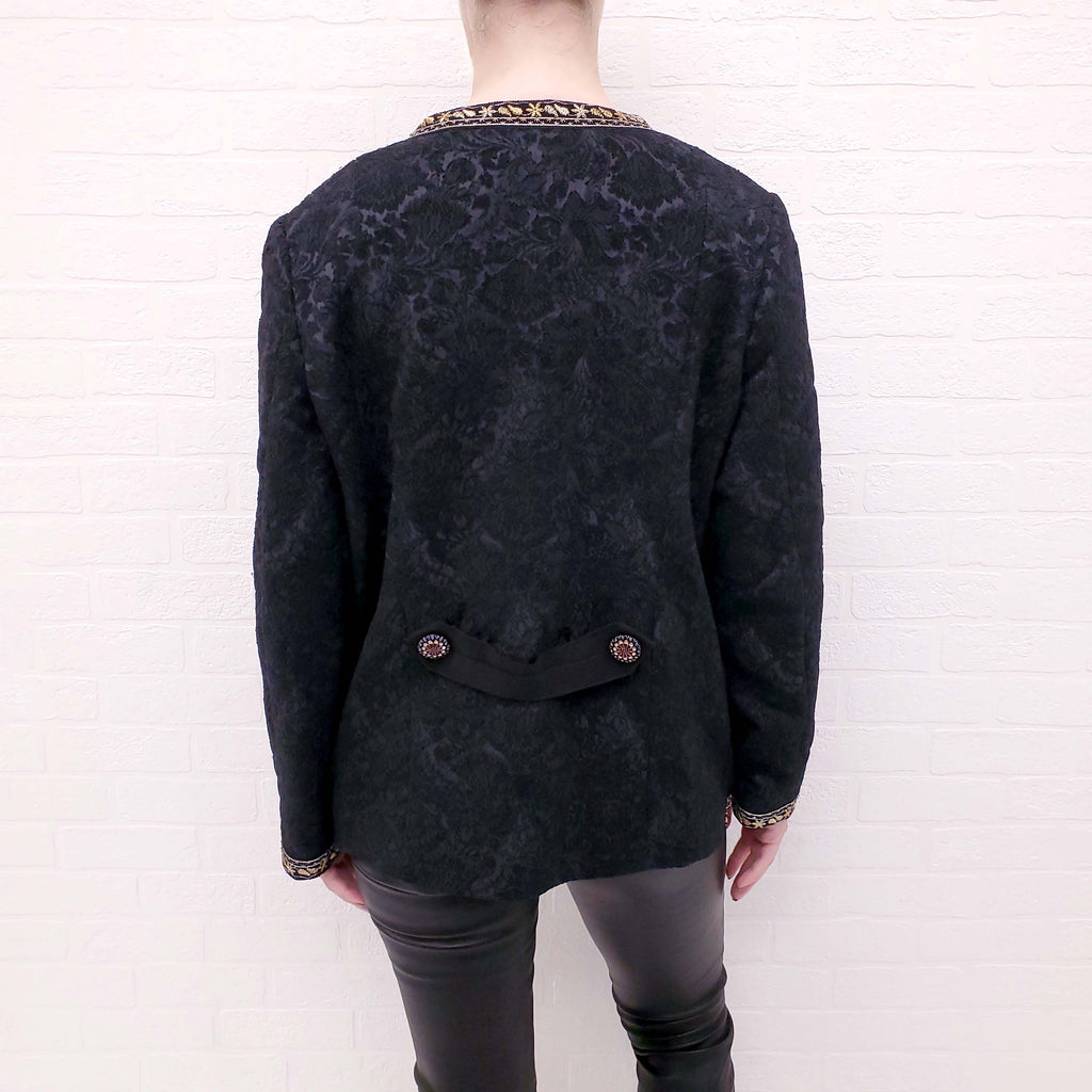 ETRO BLACK BROCADE JACKET WITH GOLD DETAILS - SIZE 46