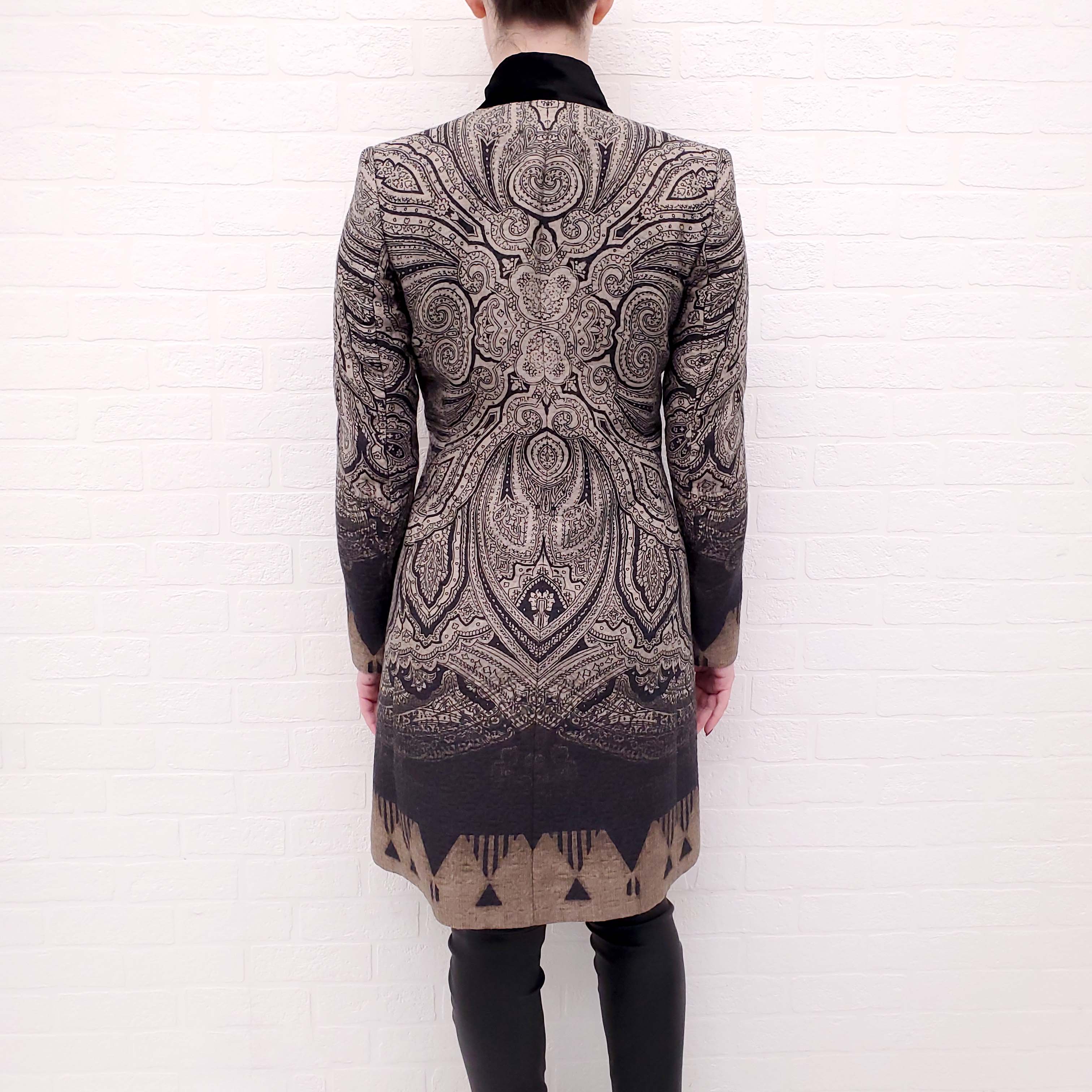 ETRO SAGE GREEN COAT WITH VELVET COLLAR - SIZE 40