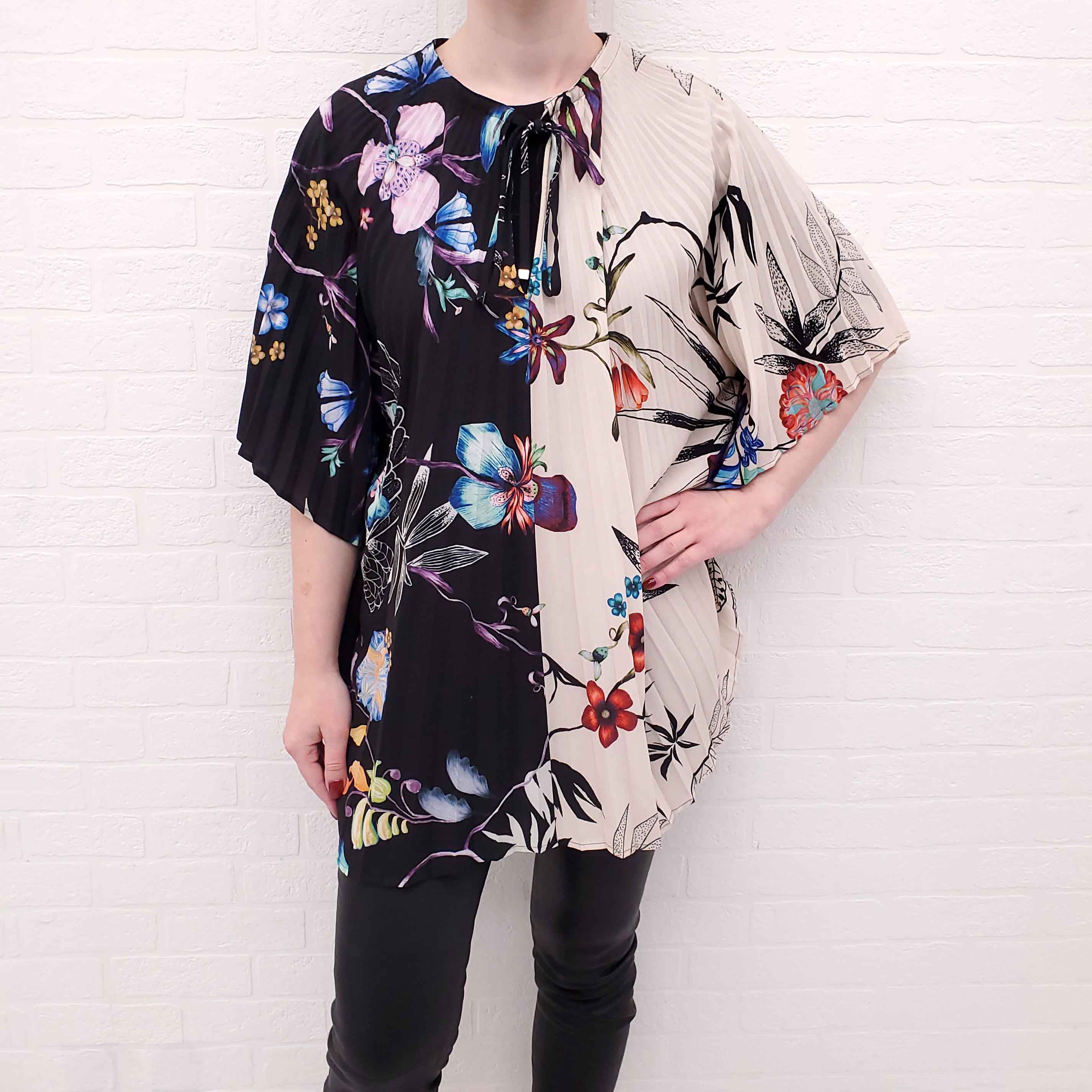 ETRO BLACK AND CREAM FLORAL PLEATED BLOUSE - SIZE O/S