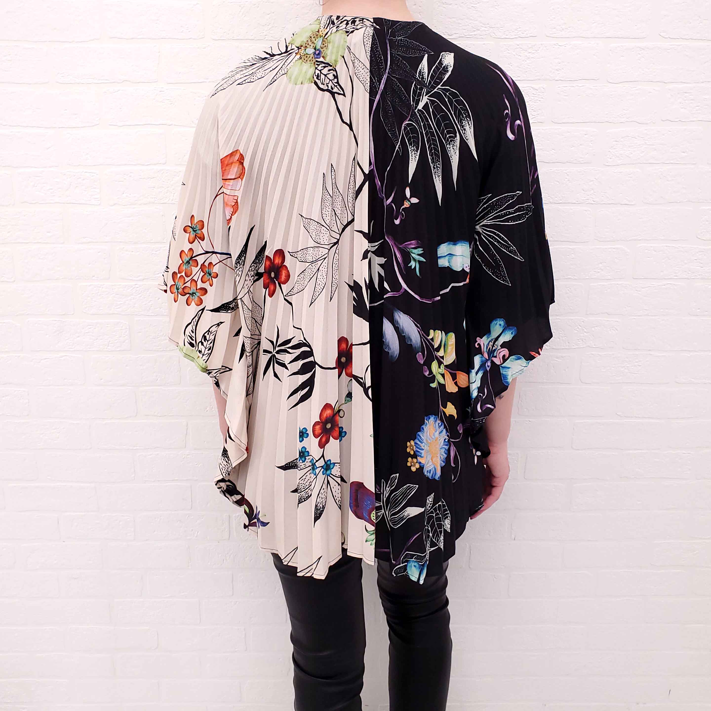 ETRO BLACK AND CREAM FLORAL PLEATED BLOUSE - SIZE O/S