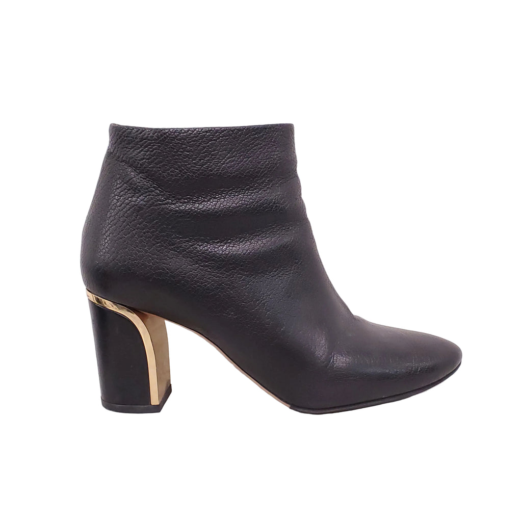 CHLOÉ BLACK LEATHER BOOTIES WITH GOLD - SIZE 38