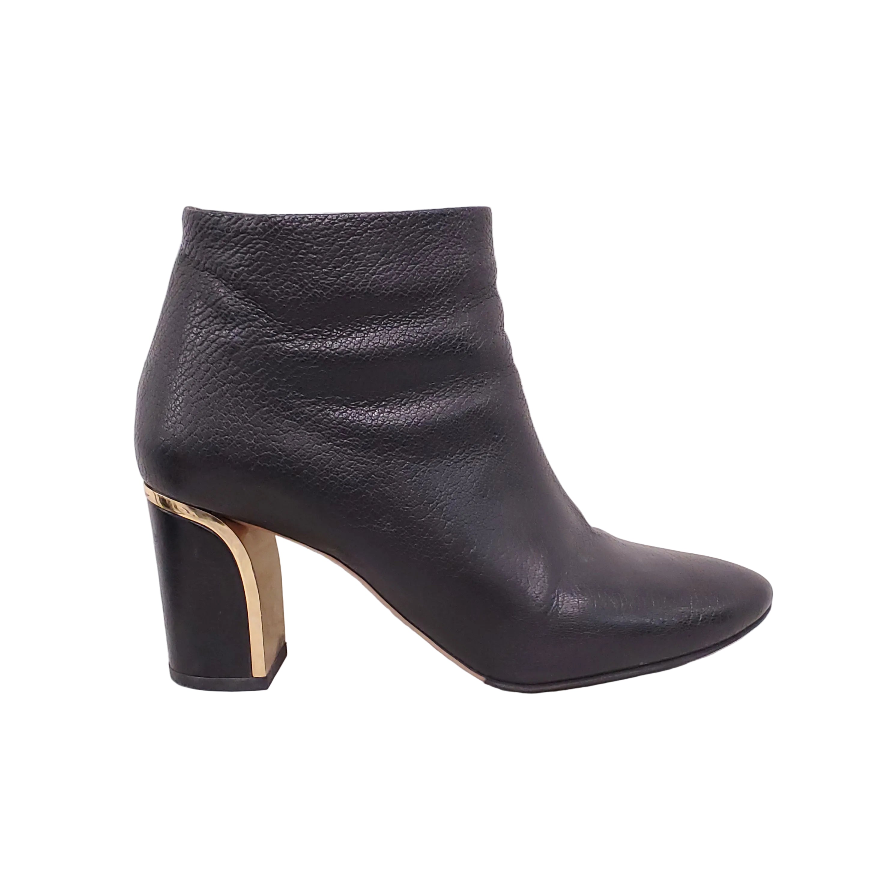 CHLOÉ BLACK LEATHER BOOTIES WITH GOLD - SIZE 38