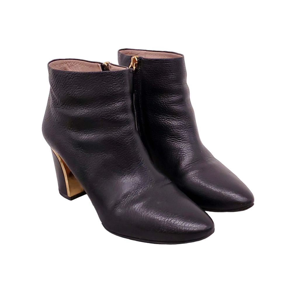 CHLOÉ BLACK LEATHER BOOTIES WITH GOLD - SIZE 38
