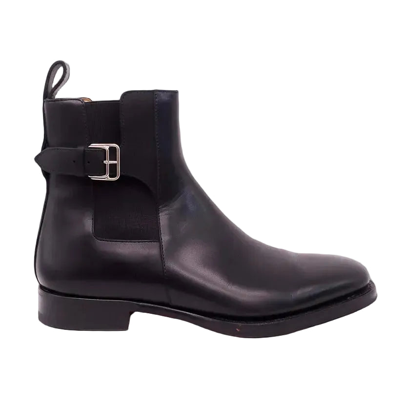 HERMÈS LEATHER BOOTIES WITH SILVER BUCKLE - SIZE 40 (FITS SMALL - US 9)