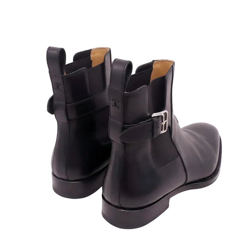 HERMÈS LEATHER BOOTIES WITH SILVER BUCKLE - SIZE 40 (FITS SMALL - US 9)