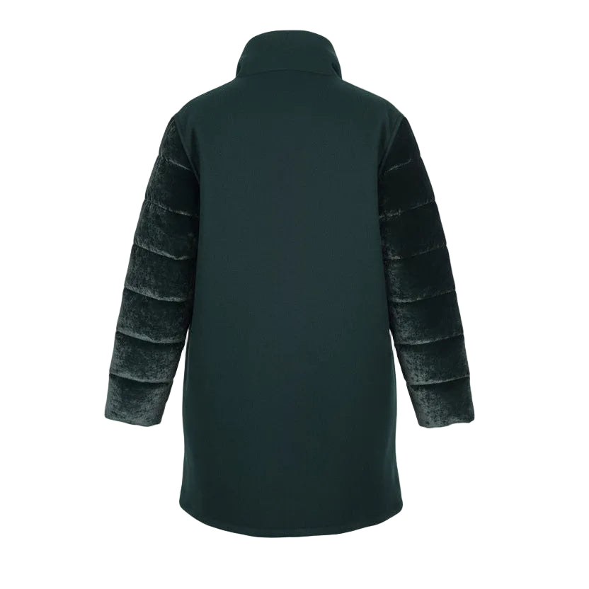 MONCLER GREEN CAPE COAT WITH VELVET SLEEVE - SIZE L