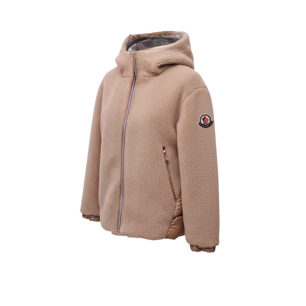 MONCLER CAMEL GIZEM HOODED FLEECE AND DOWN JACKET - SIZE 10Y (XXS)