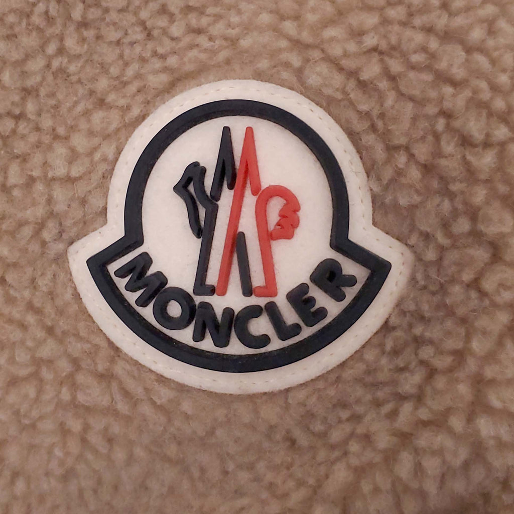 MONCLER CAMEL GIZEM HOODED FLEECE AND DOWN JACKET - SIZE 10Y (XXS)