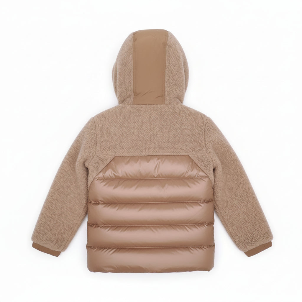 MONCLER CAMEL GIZEM HOODED FLEECE AND DOWN JACKET - SIZE 10Y (XXS)