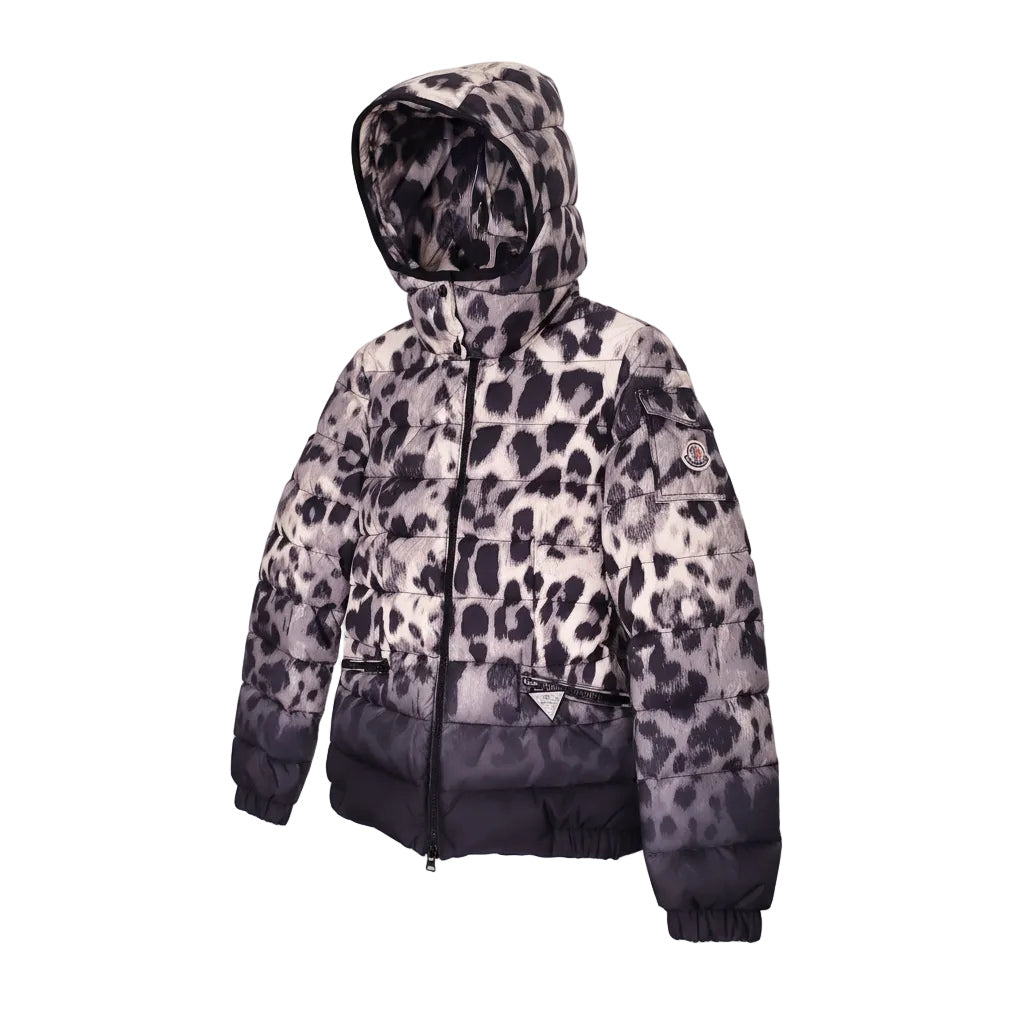 MONCLER LEOPARD JACKET WITH CINCH DETAIL & LOGO - SIZE 3 (M)