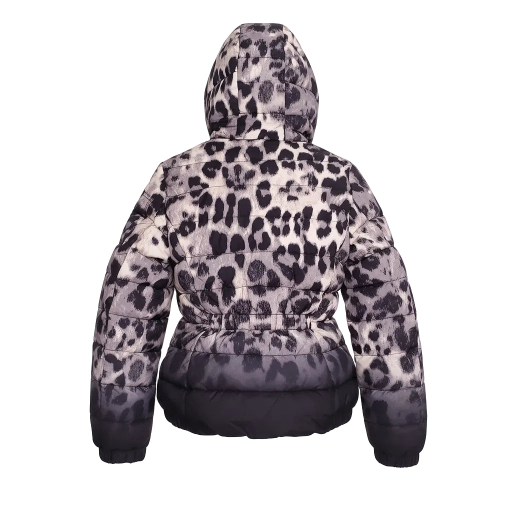 MONCLER LEOPARD JACKET WITH CINCH DETAIL & LOGO - SIZE 3 (M)