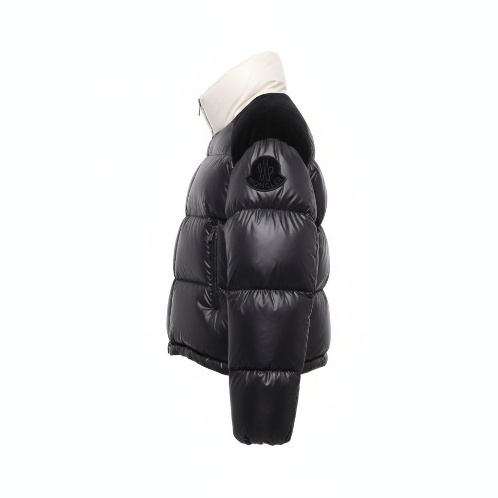 MONCLER BLACK PUFFER JACKET WITH LOGO ON SLEEVE AND BACK - SIZE 0 (XS)