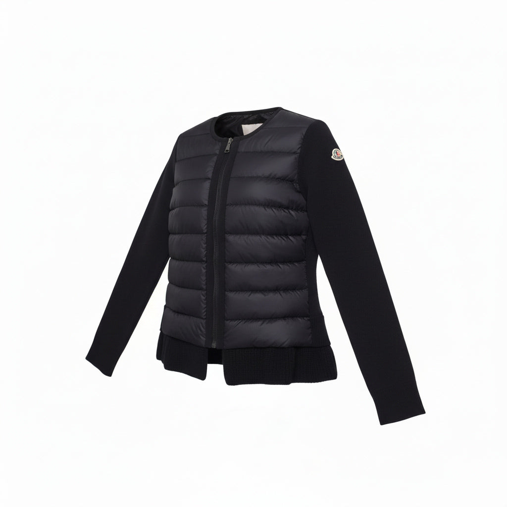 MONCLER BLACK LAYERED SWEATER PUFFER JACKET - SIZE XS