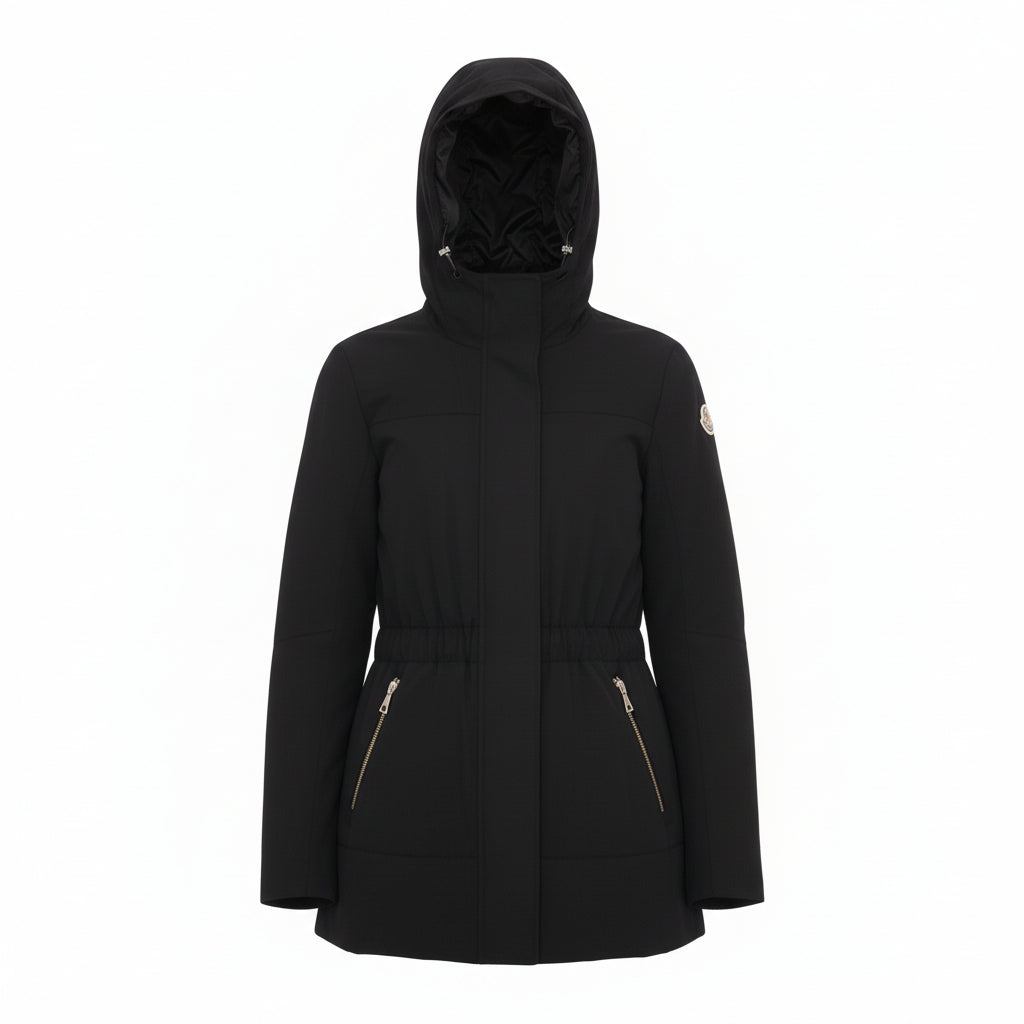 MONCLER BLACK WINDBREAKER WITH CINCHED WAIST - SIZE 2 (M)